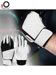 FINGER TEN Batting Gloves Men Adult For Baseball Softball Cabretta Leather Batting Glove 1 Pair, Men Pro Grip Gloves - Black and White - View 2