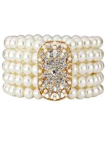 1pc Multi-Layer Pearl & Crystal Spiral Stretch Bracelet, Mother's Day Gift - Multicolor - View 4