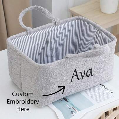 1pc Personalized Solid Color Baby Name Diaper Storage Basket - Ideal Newborn Gift! Customized Embroidered Baby Name Basket, 2-In-1 Storage & Gift Box, Essential For New Parents, Newborn Autumn/Winter Gift, Holiday Gift Choice, Son, Daughter,Christmas Gift ,Travel Organizer