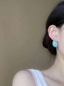 1 Fashionable Transparent Resin Earring, Anti Allergy S925 Silver Needle, Pearl Ear Buckle, Two Wearing Methods, Suitable For Sweet Girls To Wear Dopamine Series In Summer - Geometry - View 3