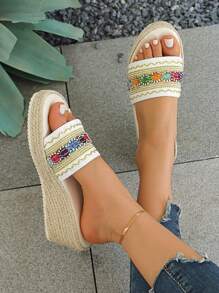 Nuevas llegadas de verano 2025 - Sandalias de cuña con plataforma y suela gruesa para mujer, trenzadas de paja, cómodas, con correa de tobillo de moda y tacón alto