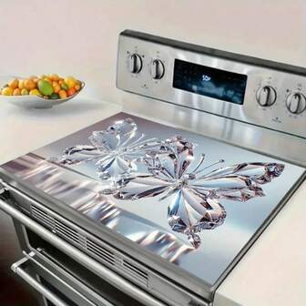 1 pezzo Copri fornello, protezione per piano cottura a gas con decorazioni a motivo di farfalle di diamante trasparente. Elegante, resistente al calore, antiscivolo e antigraffio, facile da pulire, perfetto per qualsiasi cucina, lavatrice, asciugatrice, protezione per il piano di cottura