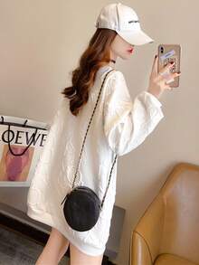 Women's Solid Color Long Sleeve Loose Sweatshirt Outerwear - White - View 5