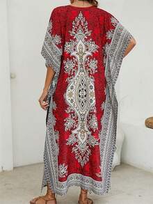 Women Kimono Tunic Kaftan Long Dress Party Dress For Casual Holiday Night Beach - Red - View 2