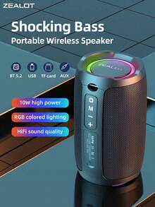 Zealot S49 Wireless Portable Speaker, 10W Power, Built-In 3600mAh Battery, With Breathing Atmosphere Lamp, Nylon Bag, IPX6 Waterproof, Support TF Card/USB/Audio Input, Connect Two Units For TWS Stereo Sound, Built-In Microphone For Hands-Free Calls, Suitable For Outdoor/Home Use, Subwoofer - Black - View 3