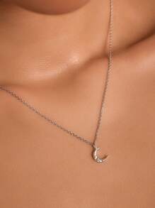 1pc S925 Silver Gold-Plated Wrinkle Moon Pendant Necklace For Women, Fashionable Minimalist Wavy Moon Pendant Choker, Great Gift For Girlfriend