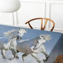 1 件奔跑白马系列印花桌布，现代涤纶矩形/圆形防水桌布，数码印花，适用于客厅、家居、户外餐厅、小圆桌 - 彩色 - 查看 6