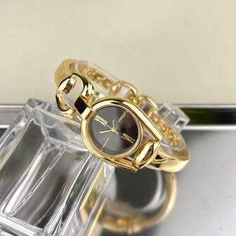 1 st franska hovspänne för kvinnor metallfodral slät armring stil Kedjelänk band romersk siffra urtavla Minimalistisk lyx kvartsklocka