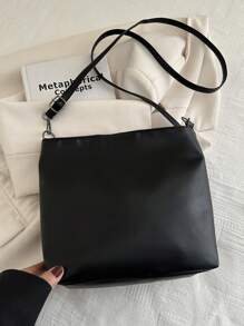 Fashionable Versatile Solid Color Vintage PU Shoulder Bag, Casual Simple Textured Bucket Bag