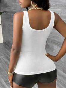 3 Stücke/Set Große Größen Einfarbiges geripptes ärmelloses Tanktop mit V-Ausschnitt