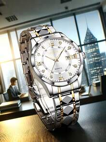 Men's Casual Business Quartz Watch With Calendar, Stainless Steel Strap, Suitable For Daily Life Decoration And Holiday Gifts - Multicolor - View 6