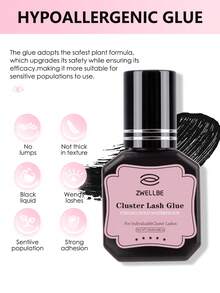 zwellbe 20ml/片睫毛胶水 簇状睫毛胶水 黑色敏感睫毛胶水 快干防水睫毛胶水 单根睫毛胶水 持久DIY睫毛延长胶水 强力定型睫毛胶水 适用于家庭睫毛延长 自制睫毛胶水，睫毛胶水
