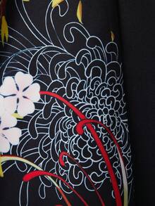 Retro Japan Style Loose 3/4 Sleeve Cat Samurai & Cherry Blossom Print Kimono Cover Up, Summer Beach Vacation Cover Up Robe