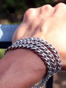 1pc Fashion Men's Stainless Steel Cuban Chain Necklace Simple Design - 6mm Silver Links, Fashion Accessories Daily Wear Necklace - A - View 2