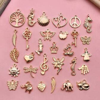 100pcs KC Gold Zinc Alloy Pendant Set - Multifunctional Charms For DIY Bracelets, Necklaces, And Keychains