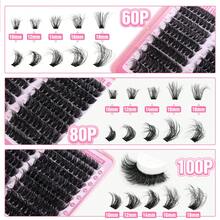 40pcs+50pcs+60pcs/60pcs+80pcs+100pcs Fluffy Cluster Eyelashes, 300pcs Individual Lashes, Thick Cluster Lashes, D-Curl Voluminous Lashes, 10-18mm Fine Cluster Lashes - D - 查看 3