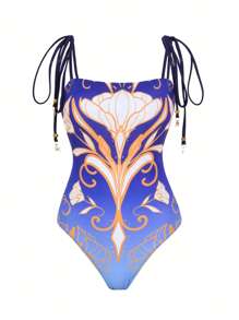 1 Stück modischer und sexy Damen Bandeau Monokini mit Sarong Strandkleid Cover-Up, raffft und verdeckt den Bauch, europäischer und amerikanischer Stil, geeignet für Sommer, Strand, Urlaub