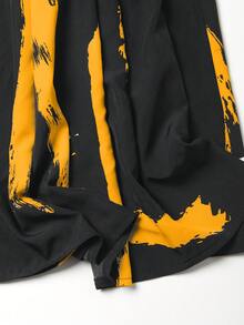 EARO 女士休闲宽松设计半身裙，独特墨水印花，高端修身 - 橘色 - 查看 5