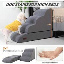 Dog Stairs And Ramp For Bed 4-Step Dog Steps For Small Dogs And Cats Non-Slip Pet Stairs Suitable High Bed Climbing - Grey1 - View 5