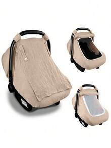1pc Car Seat Covers For Babies, Summer Baby Car Seat Cover For Boys Girls With Breathable Window, Lightweight Infant Car Seat Canopy Baby Universal Blue Dust Cover, All Gauze Protective Cover, Baby Stroller Windproof Mesh, Mosquito Proof Cover, Window Type - Brown - View 1