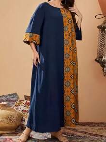 Neuestes malaysisches, türkisches und arabisches Stil loses Blume Muster Langkleid, Patchwork