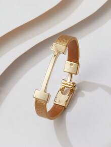 1 件时尚 PU 皮革字母手链，适合女性日常佩戴 - 金色配件皮質手鍊 - 查看 14