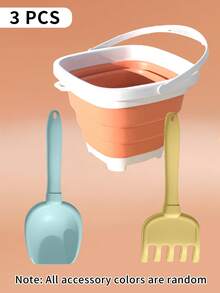 1/3/10件沙滩玩具套装，包括折叠桶、海洋动物沙模、喷壶、耙子、铲子，适合户外玩沙玩水，儿童男孩女孩（配件颜色随机）