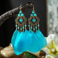 2025 Texhoy Retro Long Copper Chain Elegant Dangle Earrings - Multicolor - View 3