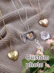LICVIC 1/2pcs Customized Photo Heart Pendant Necklace, Personalized Photo, Creative Elegant Classic, Interchangeable Daily Wear, Warm Jewelry, Girl Gold Fashion Back To School Gift