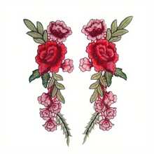 1 paio (2 pezzi) Set di Applicazioni ricamate a fiori rosso brillante, Applicazioni in tessuto da cucire per jeans, cappelli e borse - Adesivi in tessuto eleganti con disegni floreali dettagliati