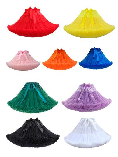 1 st. flerfärgad lolita-underkjol för kvinnor, fluffig spets, sockervadd, molndesign, halvkjol, mjuk tyll med rosett, lämplig för bröllop, fest, cosplay, dansuppträdande