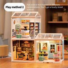 Robotime Rolife Miniature House With LED Lights - DIY Dollhouse Model Kit For Adults And Teens, Cute Mini House Kit, Creative Gift For Women - Fascinating Book Store - View 7