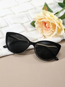 女士偏光太阳镜，复古猫眼金属镜框，黑色经典款式装饰户外运动骑行眼镜，适合旅行、海滩、驾驶、钓鱼，防紫外线，时尚遮阳优雅装扮家庭出游旅行度假，适合夏季海滩度假、户外、旅行 - 黑色 - 查看 2