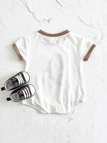 Newborn Baby Boy/Girl Cute Cartoon Dinosaur & Letter Print Short Sleeve Button-Up Romper, Summer
