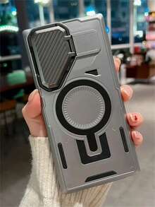 豪华防震装甲手机壳适用于三星 Galaxy S25 S24 Plus S25Ultra S24Ultra S23Ultra S22Ultra A55 A35 5G，带无线充电和相机镜头支架，全面保护硬质保险杠盖，防水防摔防刮 - 灰色 - 查看 2