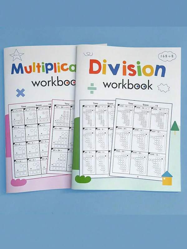 2pcs Multiplication & Division Practice Workbooks, Math Worksheets Suitable For Grade 3-5 Students, Daily Practice Exercise Books For Multiplication & Division Problems, Educational Math Activity Books