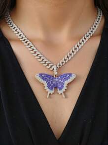 1 pièce Collier pendentif papillon en alliage de zinc, style punk, chaîne cœur, unisexe