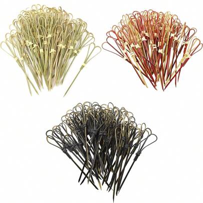 200/100/50/30/12pcs Set Aquamarine/Light Red/Black Bamboo Skewers, Scissors Design Fruit Picks, Elegant Cake Picks & Food Decorative Picks, Suitable For Party, Birthday, Wedding, Outdoor Occasions