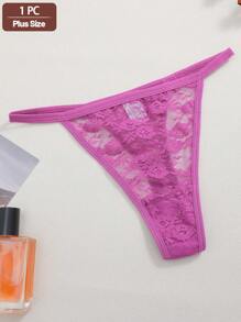 1 pieza Tanga sexy de mujer con cintura baja y diseño floral de encaje