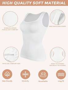 Square Collar Camisole Tops For Women Smooth Compression Tank Top Slimming Body Shaper Yoga Fitness Daily Vest - White - View 2