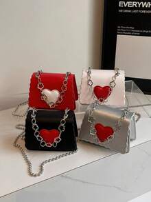 1pc Spring/Summer Fashion Heart-Shaped Mini Cross-Body Chain Bag, Stylish Lightweight Handbag - A - View 2