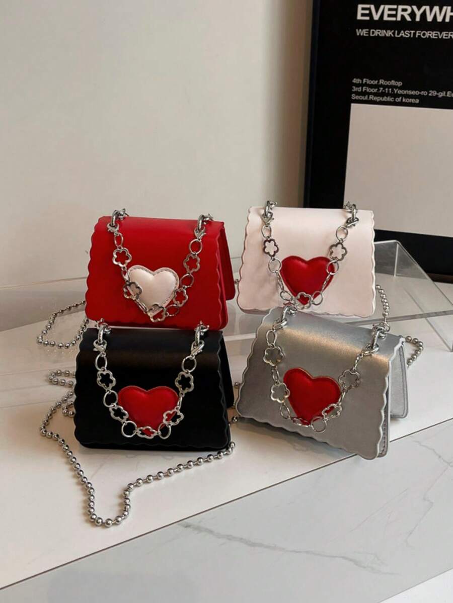 1pc Spring/Summer Fashion Heart-Shaped Mini Cross-Body Chain Bag, Stylish Lightweight Handbag