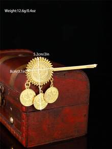 Zinc Alloy Coin Shaped Hair Clips For Women, Matching Coin Pendant Fashion Hair Accessories Suitable For Various Occasions As Gift