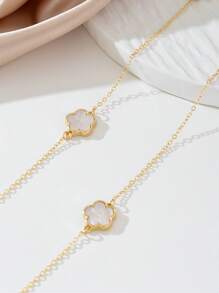 1pc Elegant Lucky White Clover Pendant Multi-Layered Long Necklace For Women