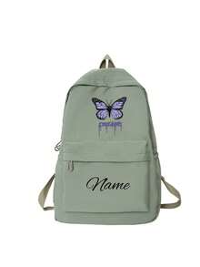 Mochila de fitness personalizable para la vuelta al colegio con nombre o saludo festivo. Nuevo artículo para la vuelta al colegio, casual y versátil, con estampado de mariposa lindo, material de cremallera de nailon. Puedes personalizar el nombre, la letra, el número de la suerte, etc. Se puede regalar como regalo de cumpleaños a la hija de un amigo, o como bolsa conmemorativa, regalo, regalo de aniversario. - Texto 1 - Ver 16