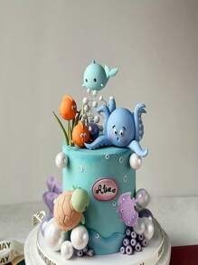 14 PCS Under The Sea Cake Decorations Ocean Animals Cake Topper With Cake Balls Decorations For Under The Sea Theme Birthday Party Supplies