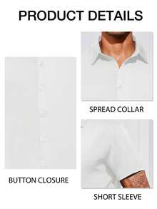 Runcati Mens Luxury Satin Silk Dress Shirts Casual Button Down Short Sleeve Prom Party Wedding Shirt - 白色 - 查看 5