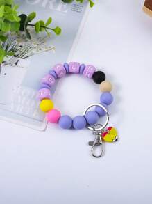 1 Stück bunter perlenbesetzter "TEACH" Buchstabe Silber Schlüsselanhänger, niedlicher kleiner Herz Acryl Anhänger Armband, Rucksack Hängeornament, Geschenk für Lehrer und Studenten Auto Accessoires Taschenbaumler