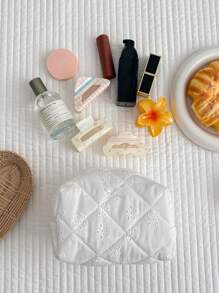 Bolsa de maquillaje de encaje blanco con lazo patrón,neceser de viaje organizador con cremallera, bolsa de cosméticos acolchada, bolso de maquillaje plegable y elegante para brochas, bolsa de cosméticos estética como regalo.