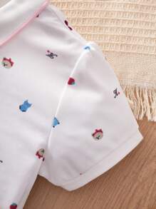 Polo informal para niña con estampado de oso y fresa, elegante y lindo, top de manga corta para niña preadolescente, moda de verano